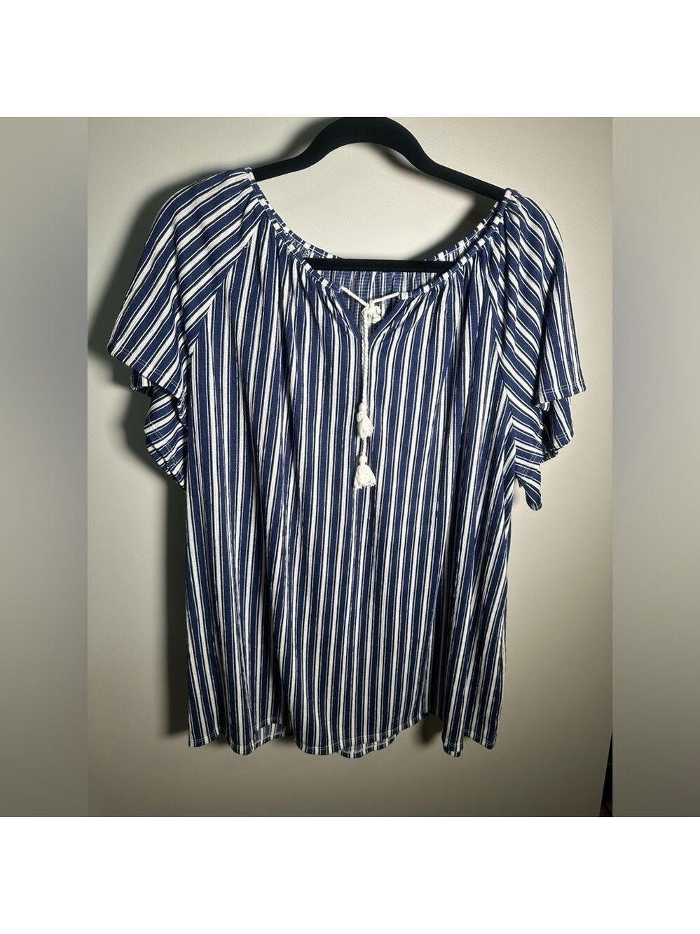 Croft & Barrow Navy White Striped Top 1X - Picture 2 of 6